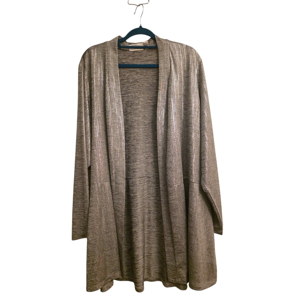 Susan Graver Womens 3X Metallic Sparkle Open Front Long Sleeve Cardigan‎ Top